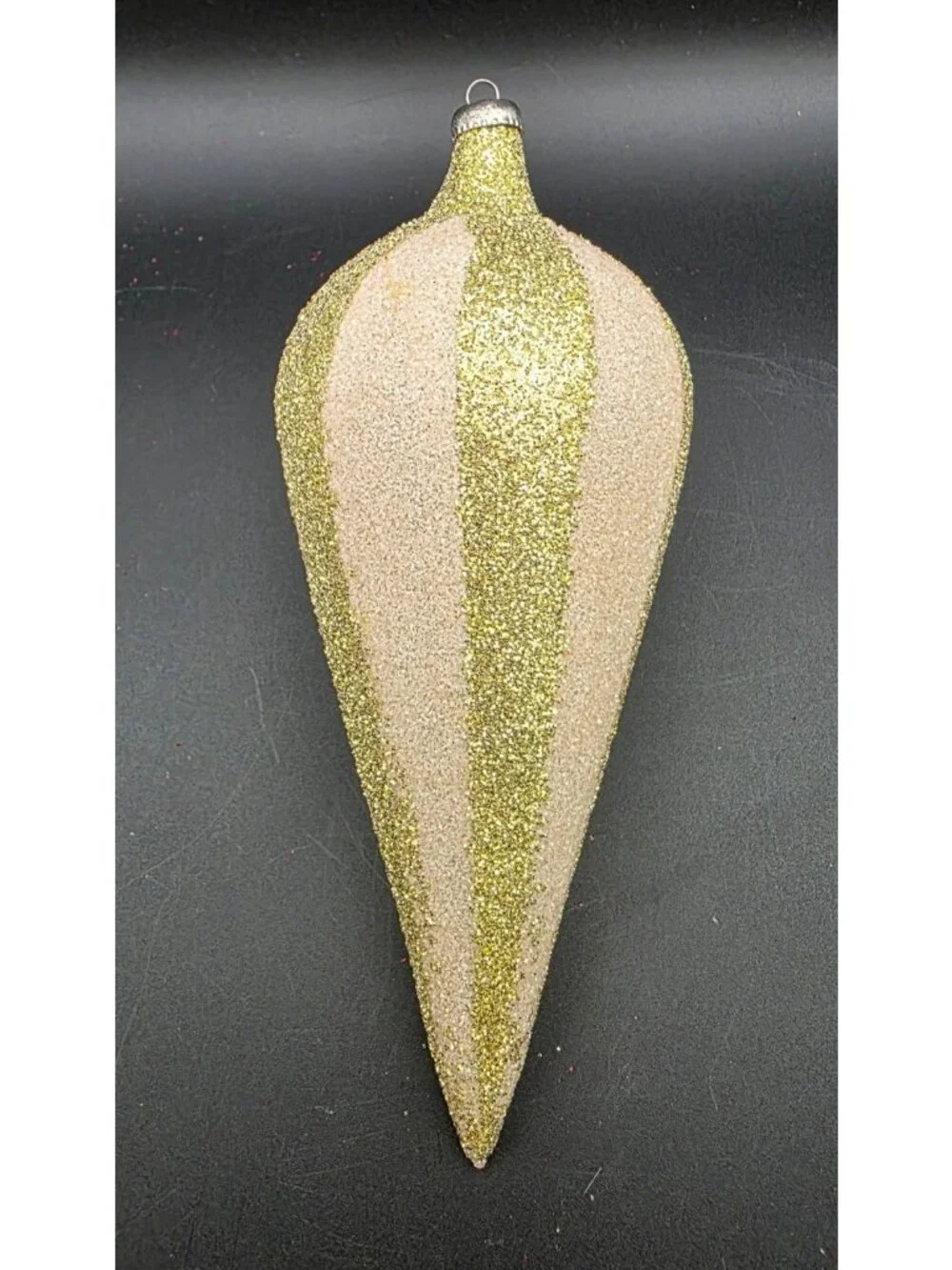 Vintage Jumbo Tear Drop Gold White Glitter Italian Collection Christmas Ornament